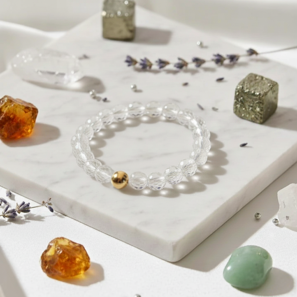 Clear Quartz Crystal Bracelet Diamond Cut