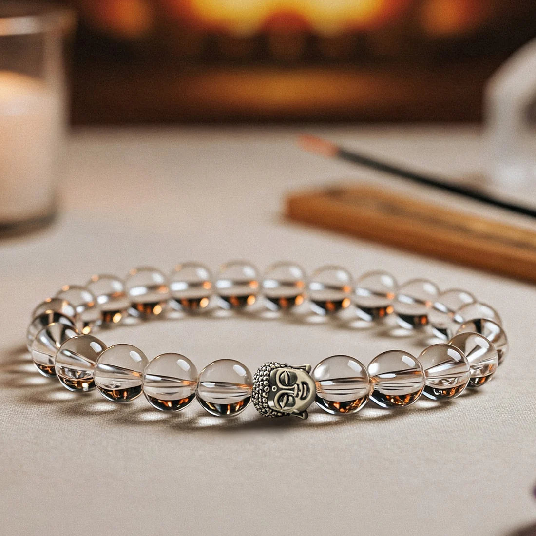 Clear Quartz with Buddha Charm Bracelet
