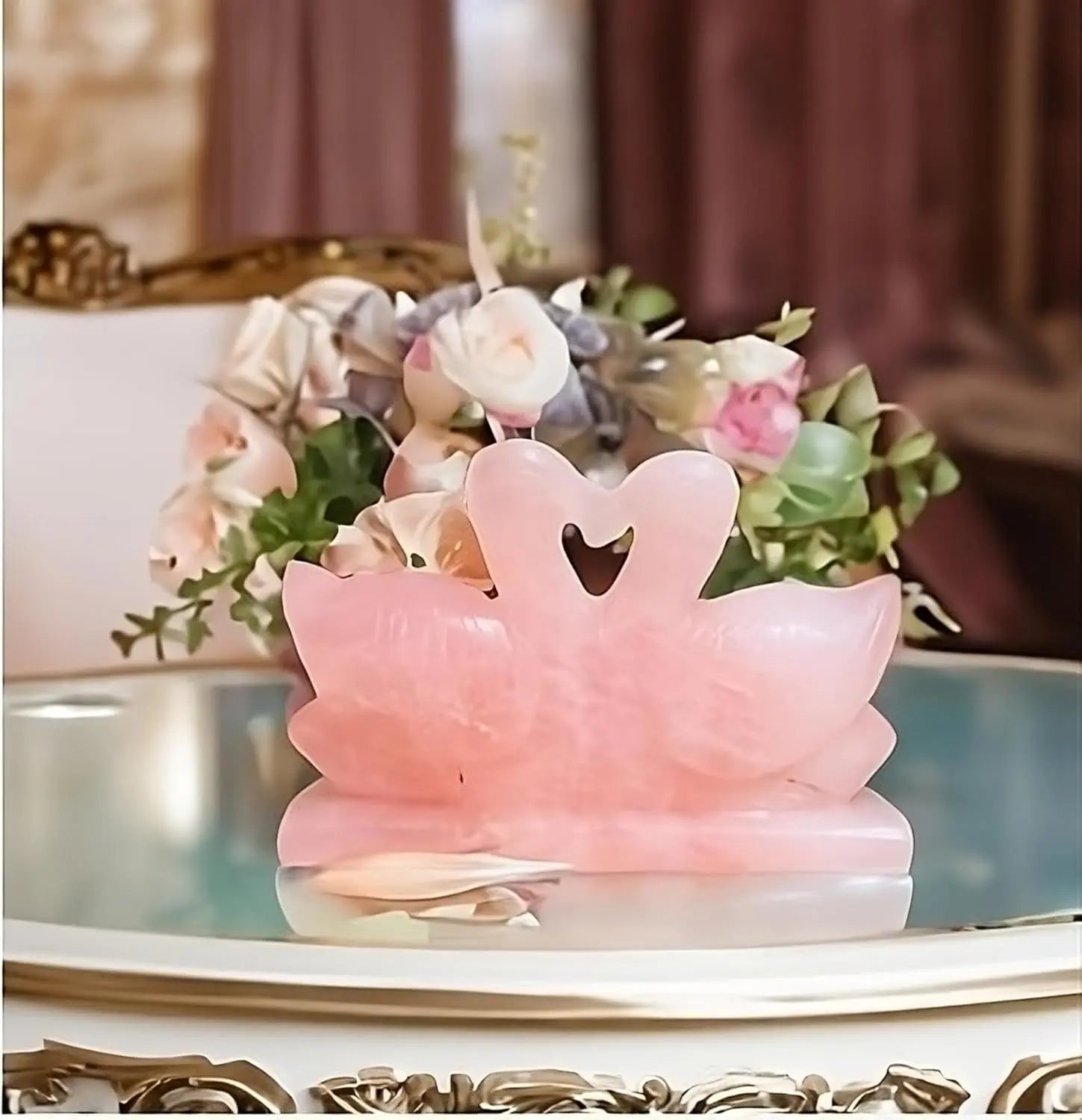Rose Quartz Swan Pair