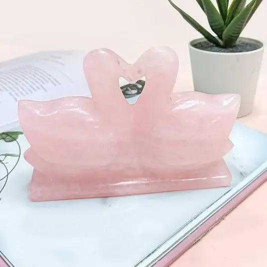 Rose Quartz Swan Pair